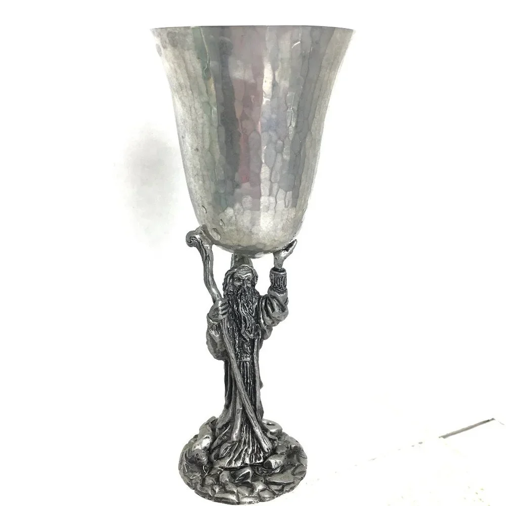 * Ballena Bay Hand Crafted Pewter Art Wizard Goblet Cup 8” Vtg